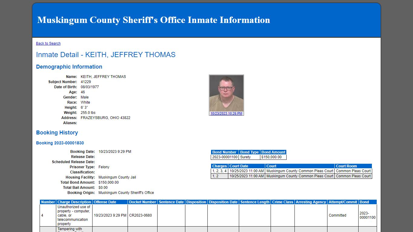 Inmate Detail - KEITH, JEFFREY THOMAS